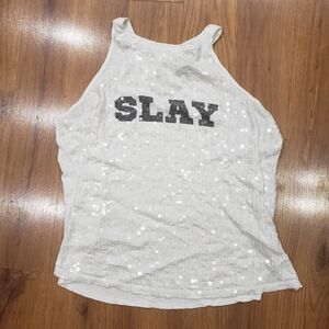 White Sequin Tank Top with 'SLAY' Print!